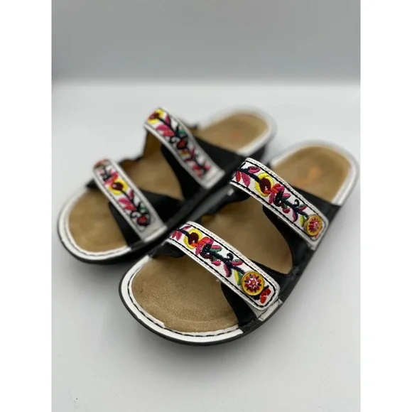 Alegria Floral Embroidered Clara Slides Sandals EU 38 US 7.5 Leather Slip Ons - Picture 8 of 16